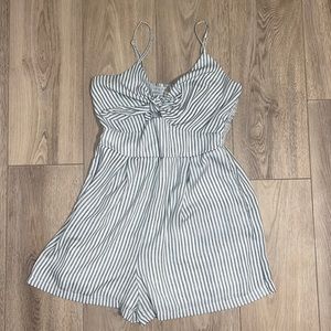 White and Blue Pinstripe Romper Size L